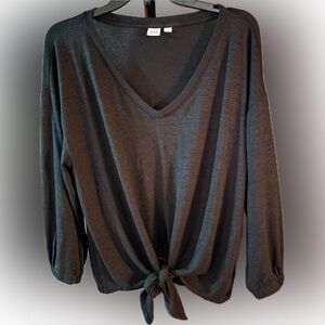 GAP Black V-Neck Tie-Front Top